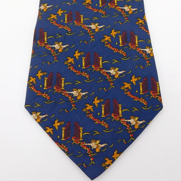 Salvatore Ferragamo Dark Royal Blue Silk Tie | Angels Doves Heaven's Gate | EUC - Picture 2 of 7